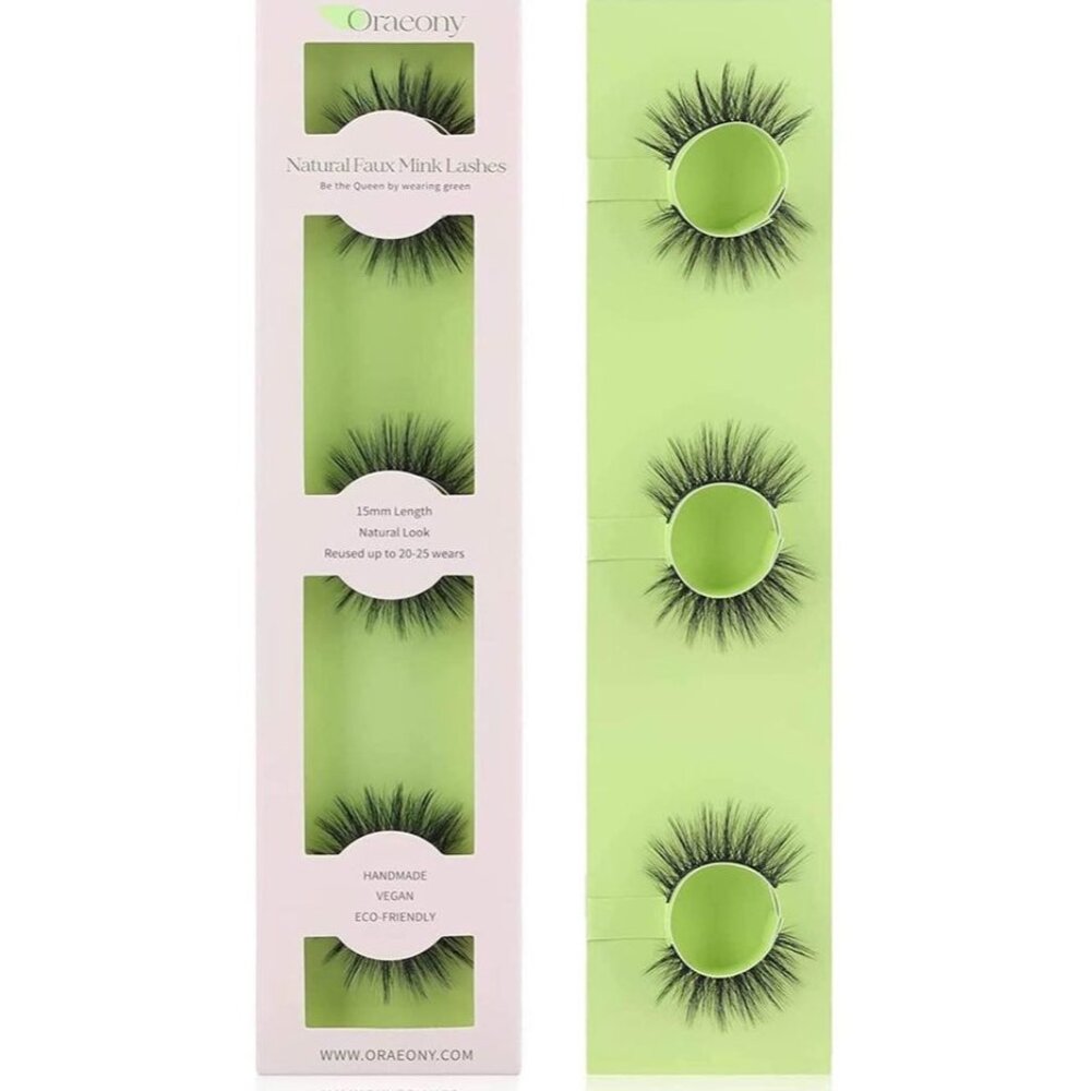 NEW Natural Faux Mink 6 Piece False Eyelashes 15 mm Vegan Multi Layered H3 - Picture 1 of 5